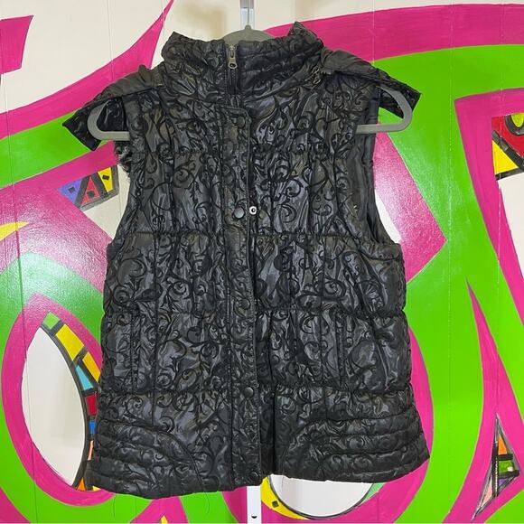 Vanity, Puffer Vest, Detachable Hood. Velvety Embossed Vest. Size Large. - Picture 1 of 8